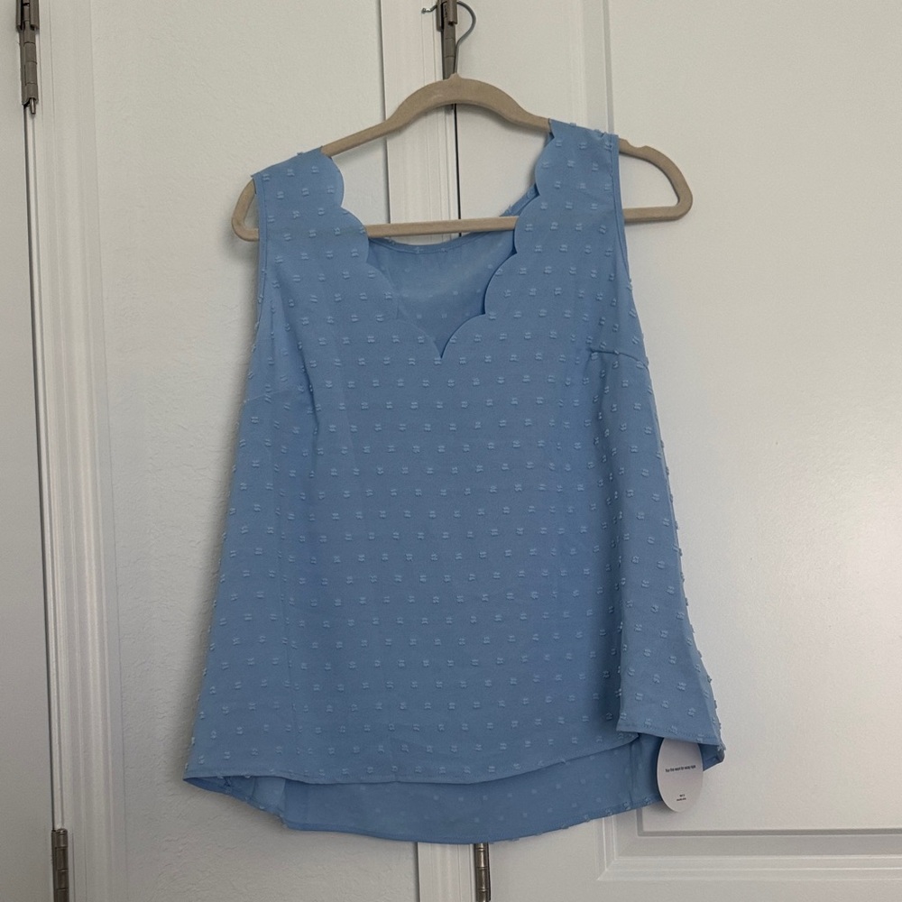 SHEIN Sky Blue Scalloped Neck Swiss-Dot Tank